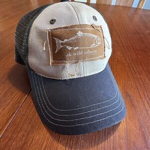 Alaska AK Wild Salmon Trucker Hat Canvas Patch District Snapback Deadliest Catch